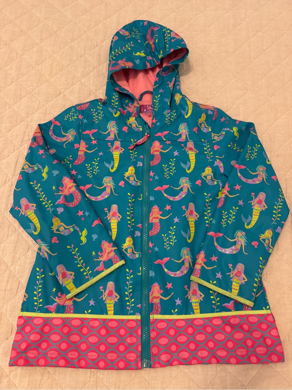 Stephen Joseph: Girls Mermaid Hooded Rain Jacket - Teal & Pink, Size 6X